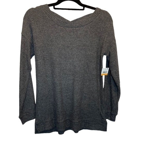 1. State Lattice V-Back Waffle Weave Sweater in Medium Heather Grey Small New - Picture 2 of 8